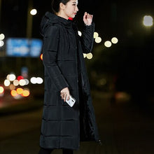 Load image into Gallery viewer, Solid Long Hooded Thick Slim Down Coat Women Long Sleeve Zipper Pockets Jackets Female Fashion Elegant Outwears M-6XL Plus Size